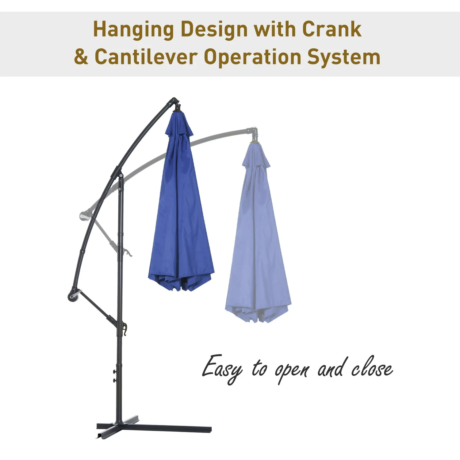 10 ft. Cantilever Patio Garden Parasol Hanging Umbrella - Blue