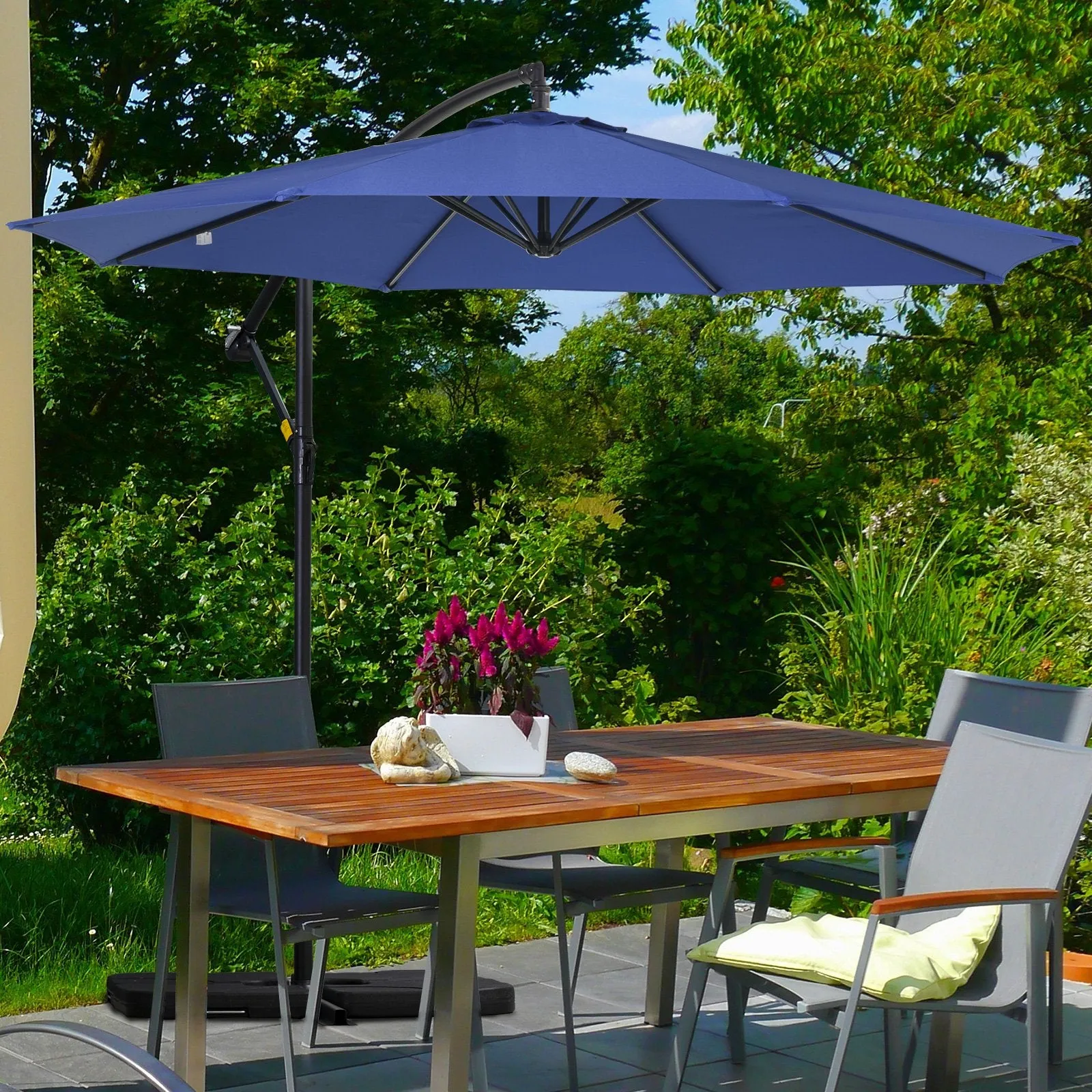10 ft. Cantilever Patio Garden Parasol Hanging Umbrella - Blue