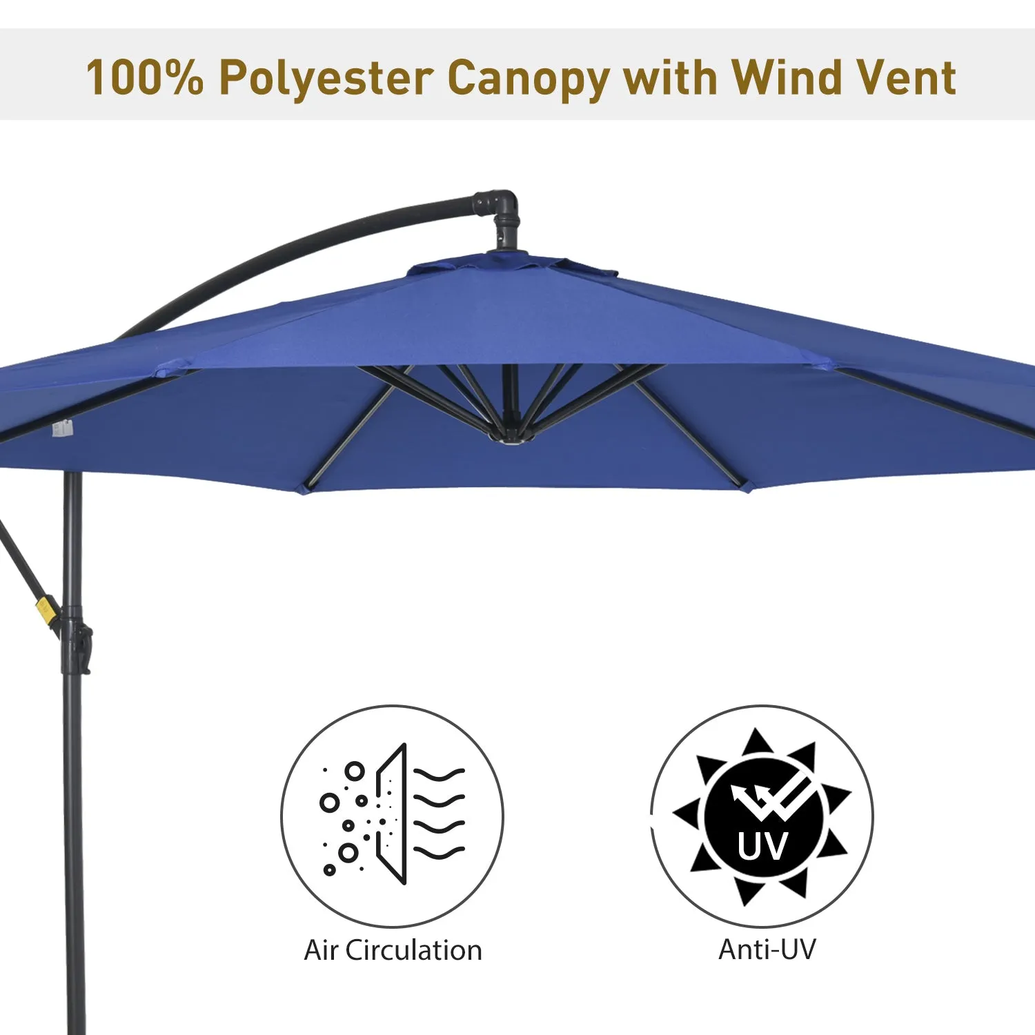 10 ft. Cantilever Patio Garden Parasol Hanging Umbrella - Blue