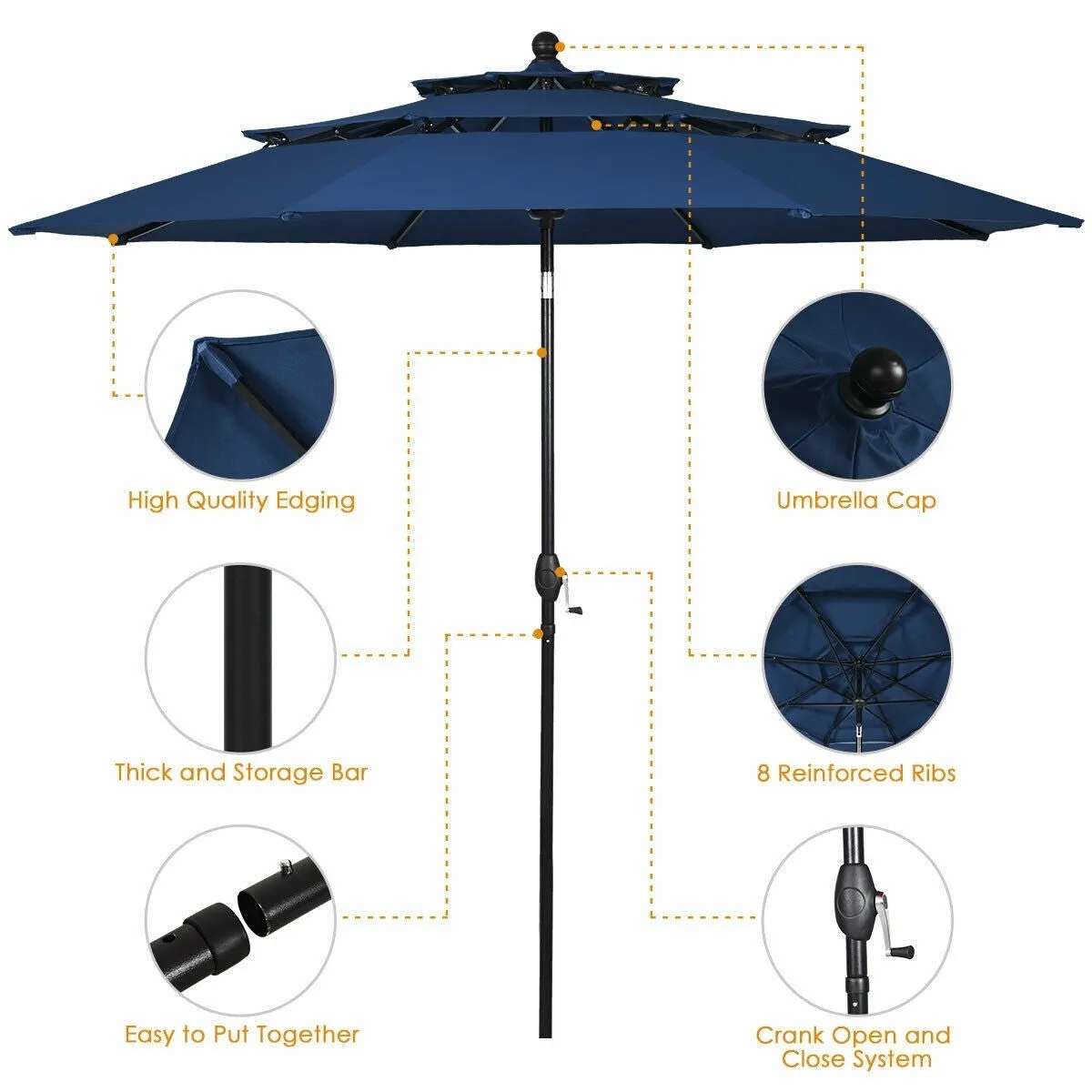 10ft 3 Tier Outdoor Patio Umbrella - Navy