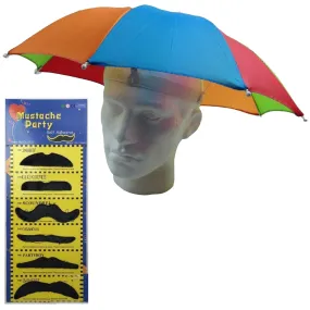 2-pc-Set Rainbow Umbrella Hat   70s Fake Moustache Costume Props Novelty Fancy