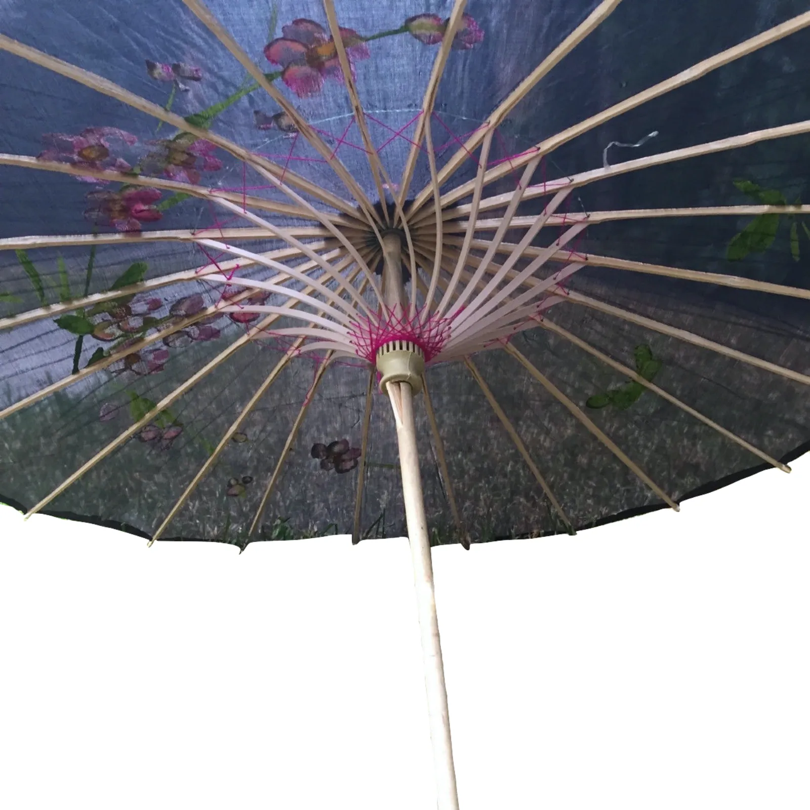2pc Set Parasol Umbrella Black   White Chinese Japanese Bamboo Flower Pattern