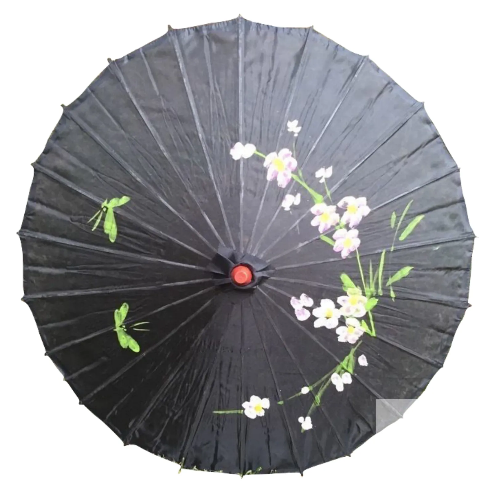 2pc Set Parasol Umbrella Black   White Chinese Japanese Bamboo Flower Pattern
