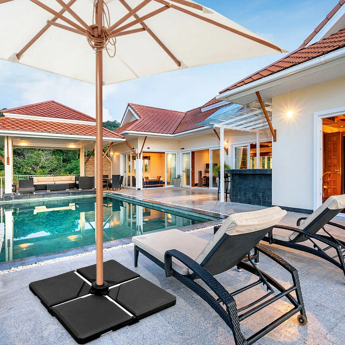 4pc Outdoor Patio Square Umbrella Base - Black