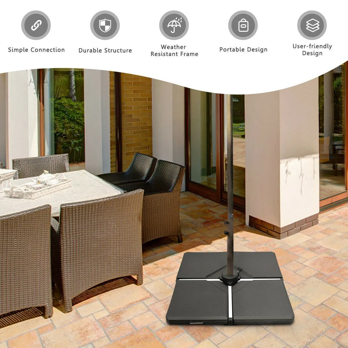 4pc Outdoor Patio Square Umbrella Base - Black