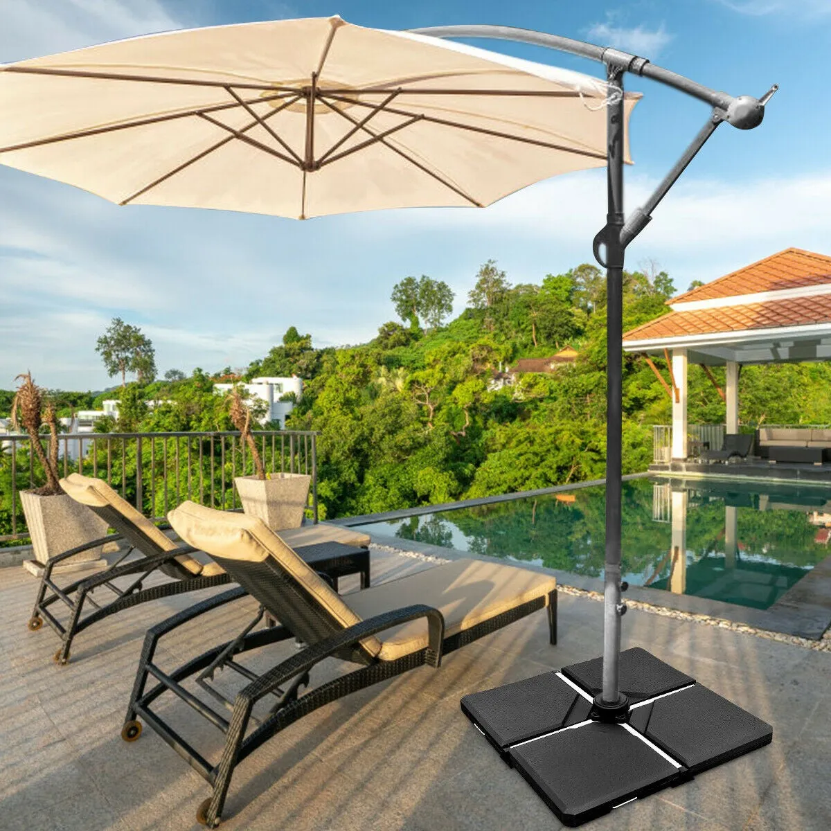 4pc Outdoor Patio Square Umbrella Base - Black