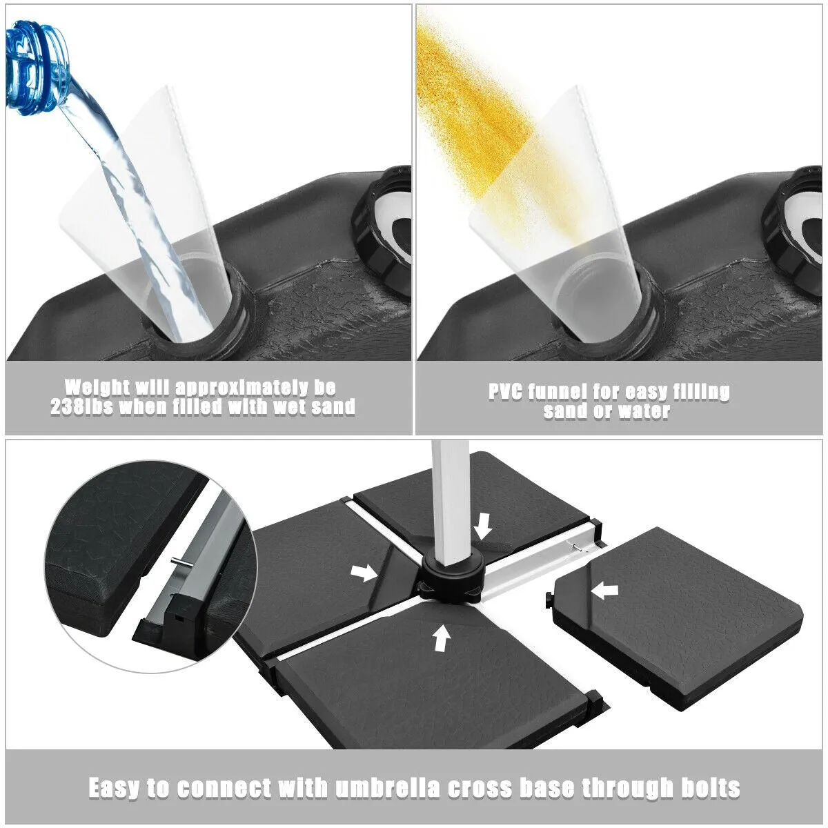 4pc Outdoor Patio Square Umbrella Base - Black