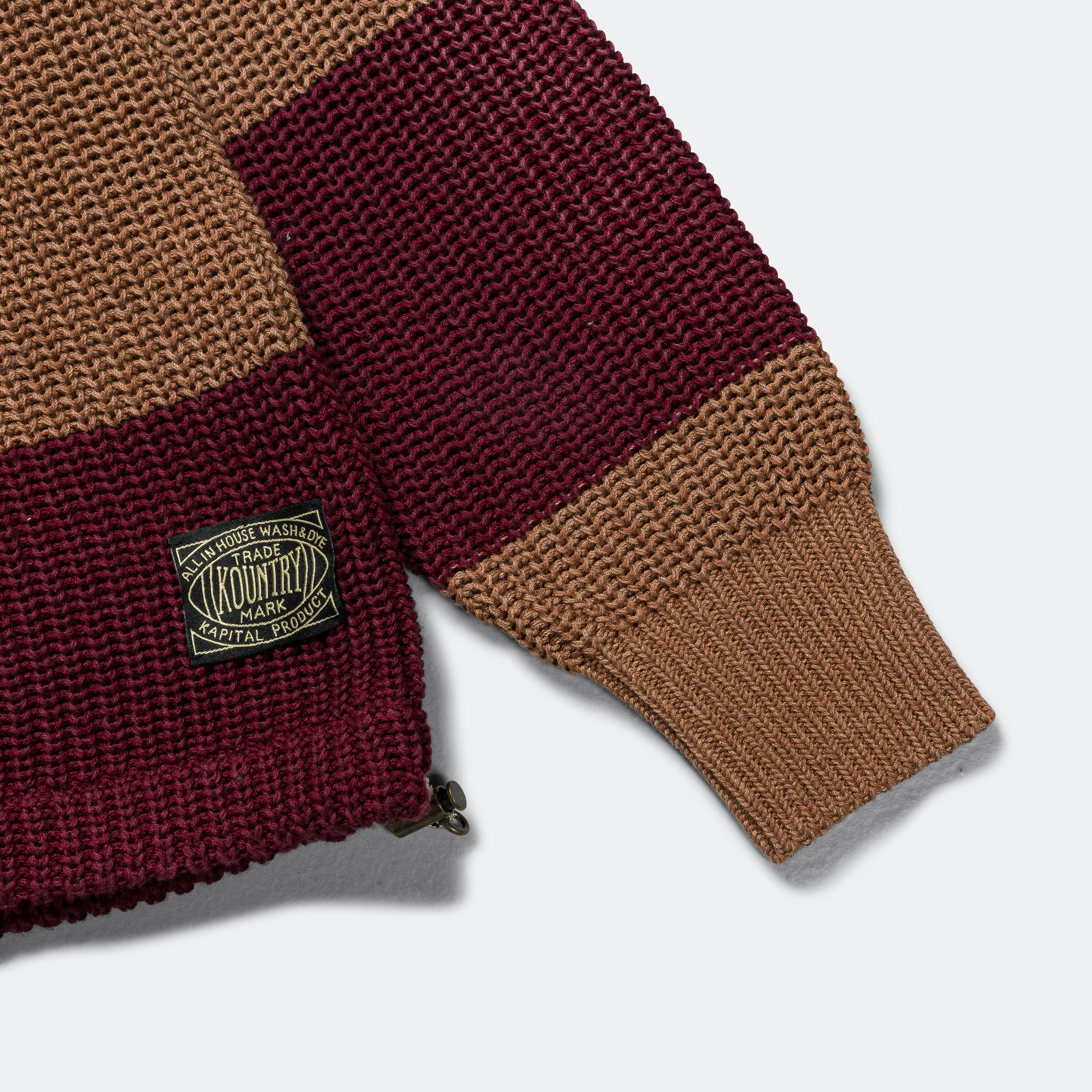 Mens Classic 5G Cotton Knit Rugby Shirt - Brown and Burgundy Stripes