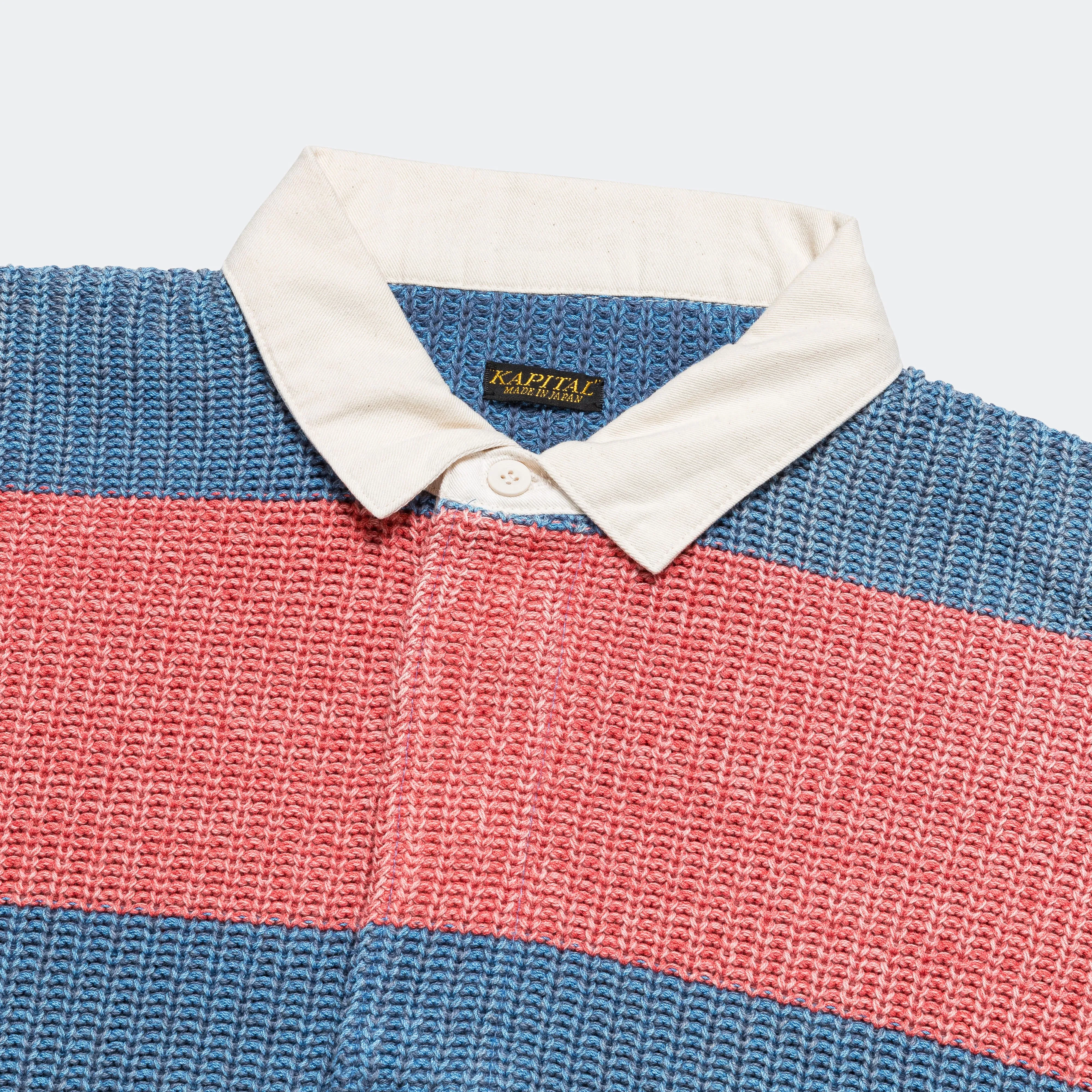 5G Cotton Knit RUGGER Shirt - Sax/Red