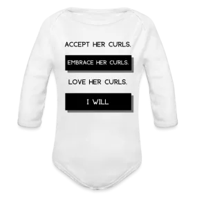 Accept Her Curls Organic Long Sleeve Baby Bodysuit