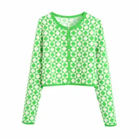 ARGYLE CROPPED KNIT CARDIGAN