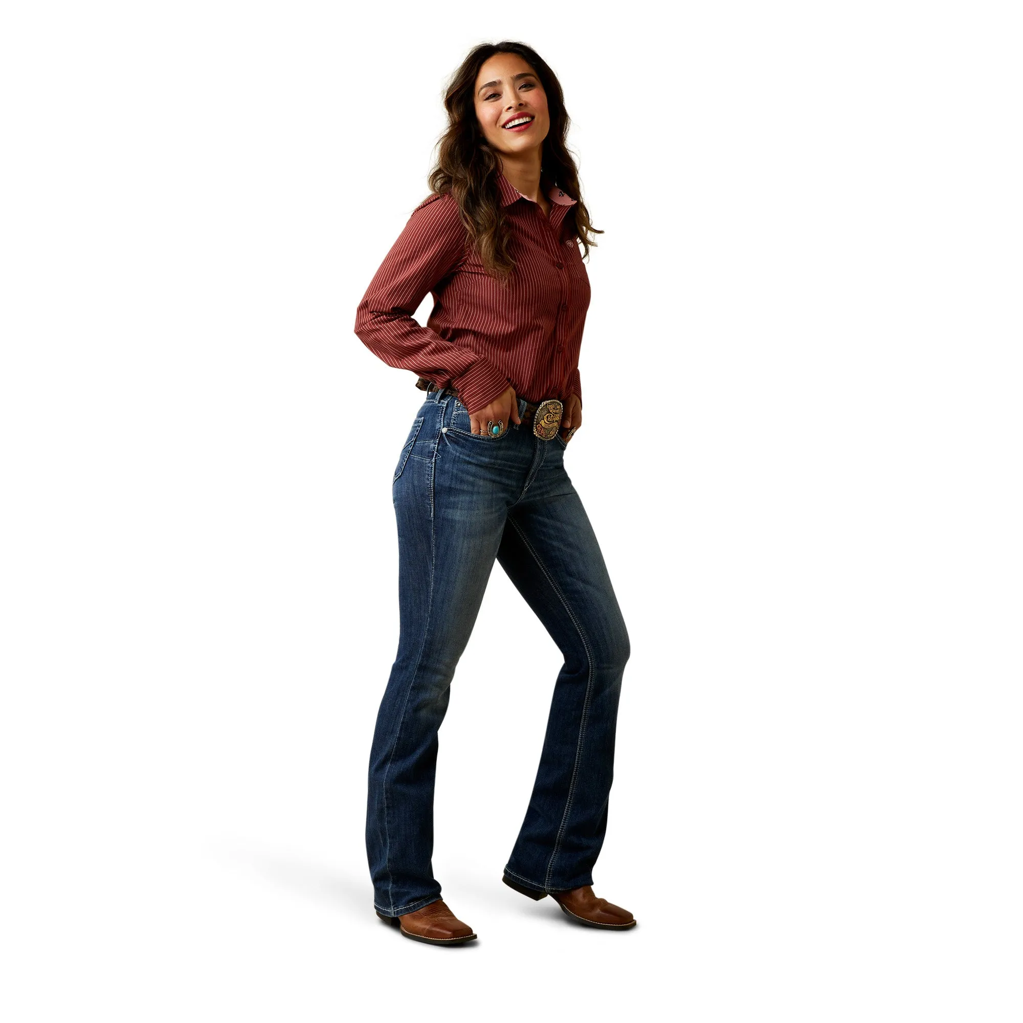 Ariat Ladies Kirby Stretch Fired Brick Red Button Down Shirt 10044946