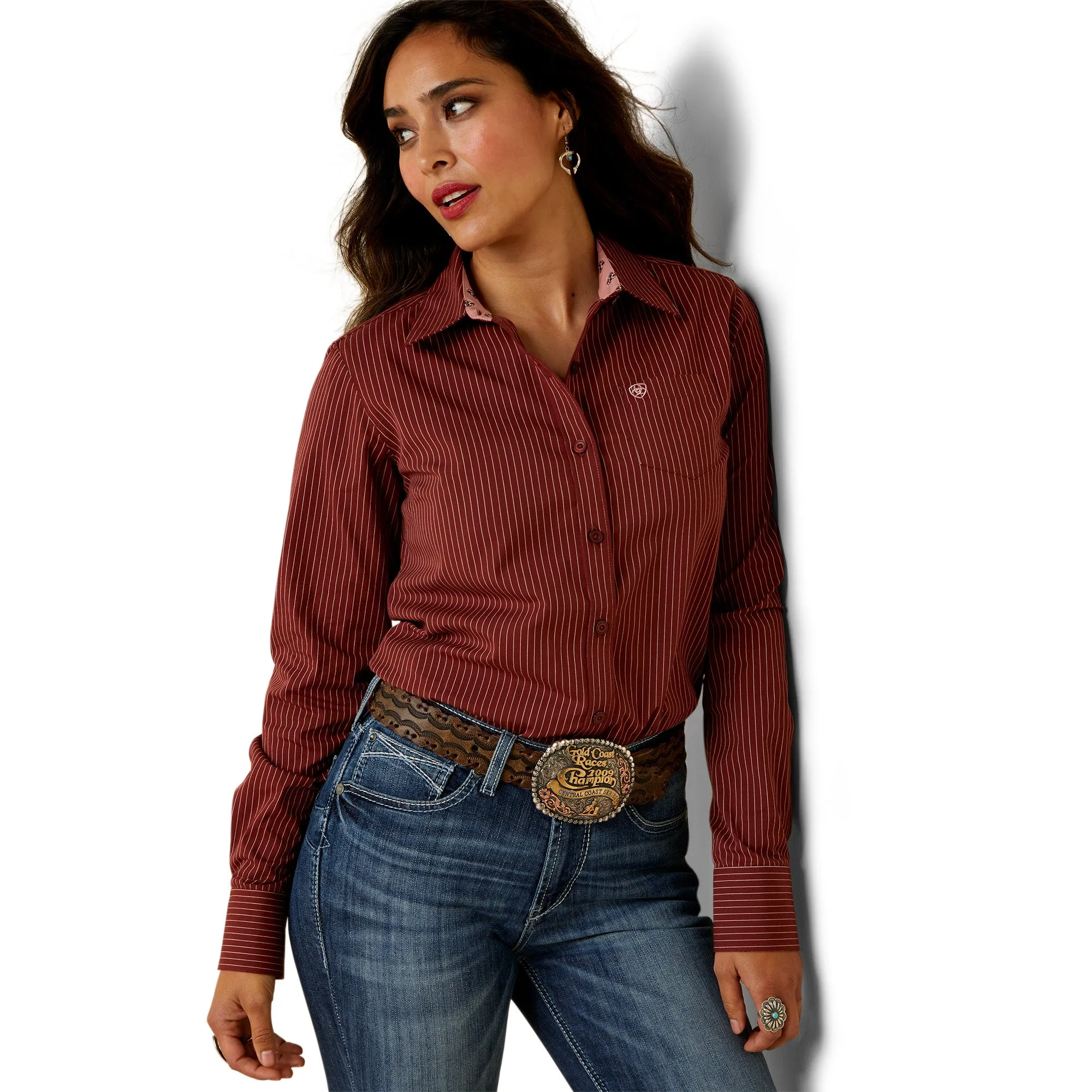 Ariat Ladies Kirby Stretch Fired Brick Red Button Down Shirt 10044946