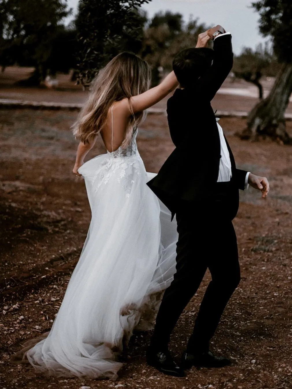 Backless Tulle Wedding Dresses A-line Appliqued Bridal Gowns WD309
