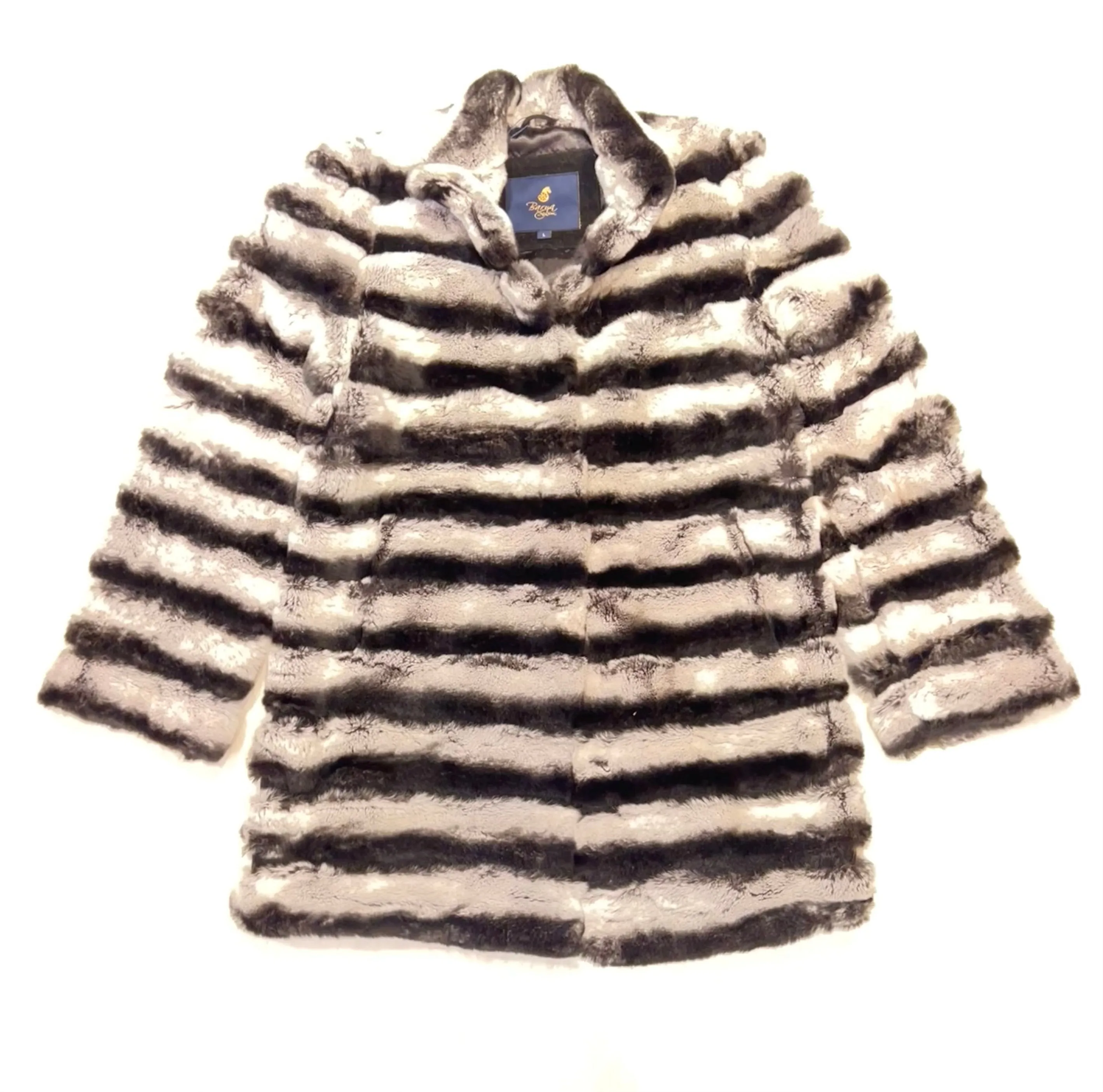 Ladies Grey Rex Chinchilla Fur Coat, 3/4 Length - Barya New York