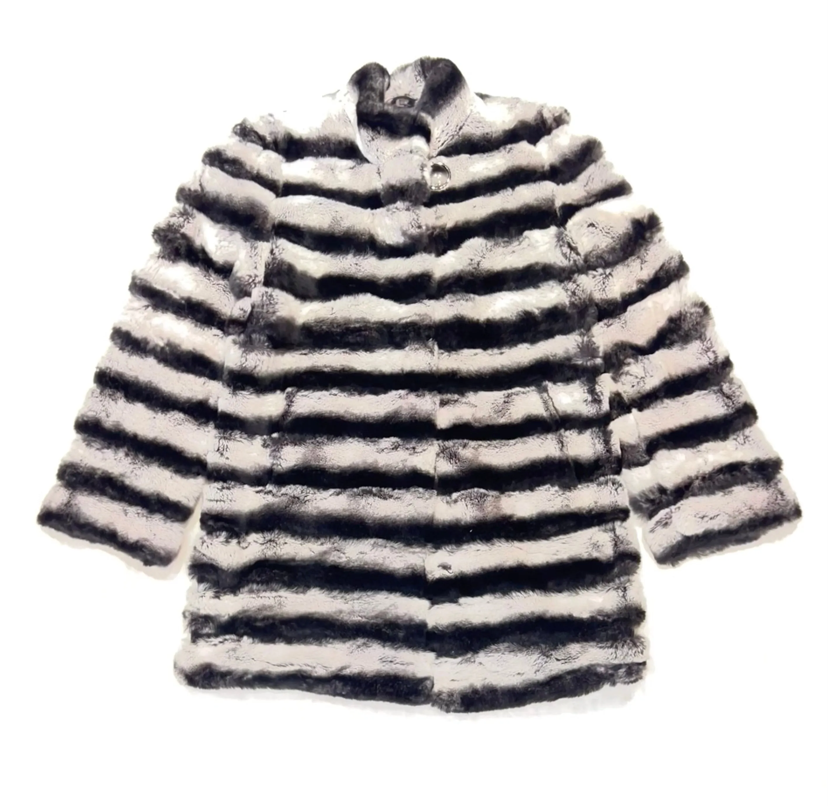 Ladies Grey Rex Chinchilla Fur Coat, 3/4 Length - Barya New York