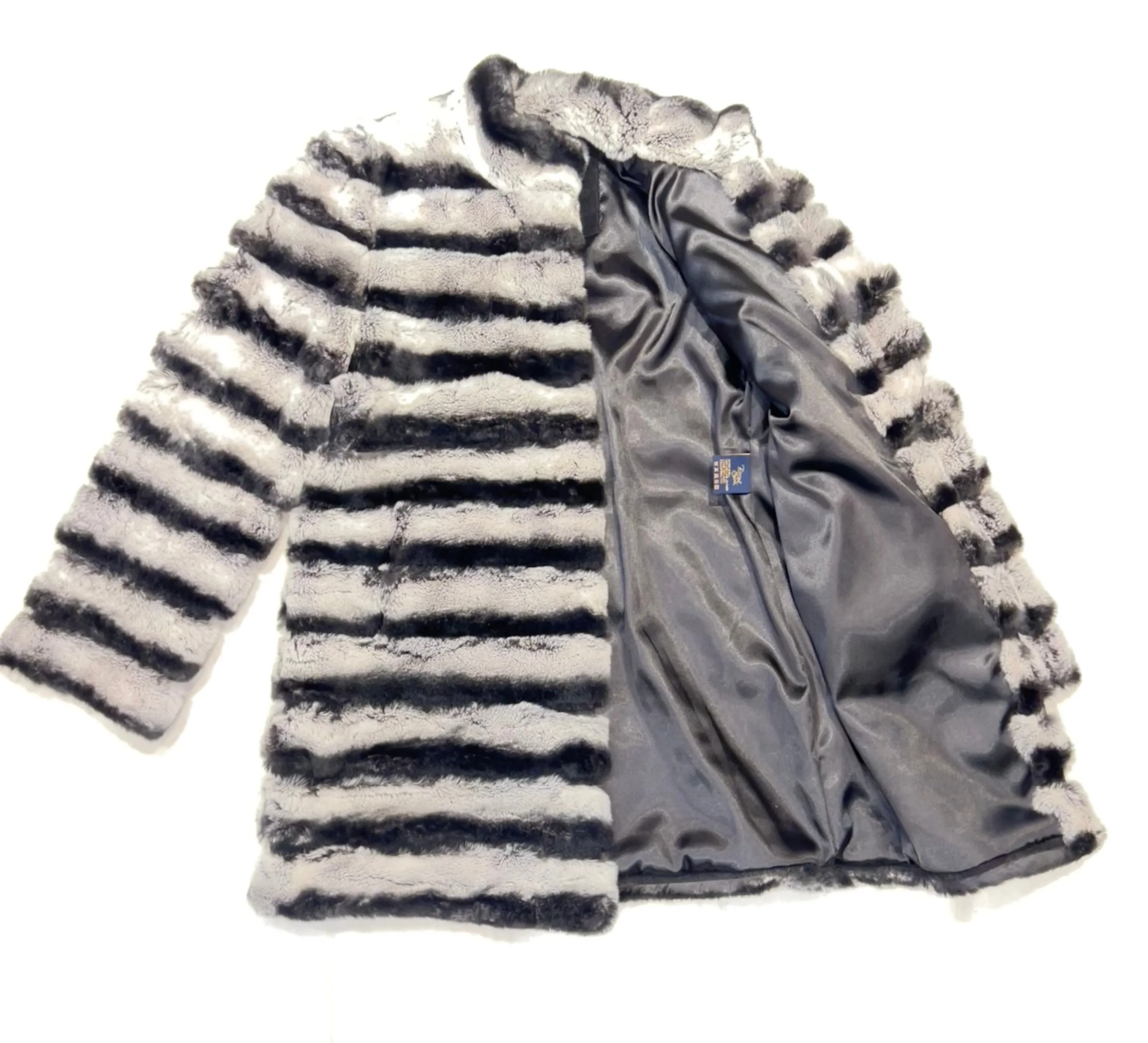 Ladies Grey Rex Chinchilla Fur Coat, 3/4 Length - Barya New York