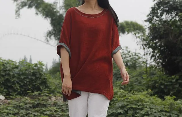 Bat Sleeve O-Neck Loose Solid Color T-Shirts & Tops Women Johnature 7420631