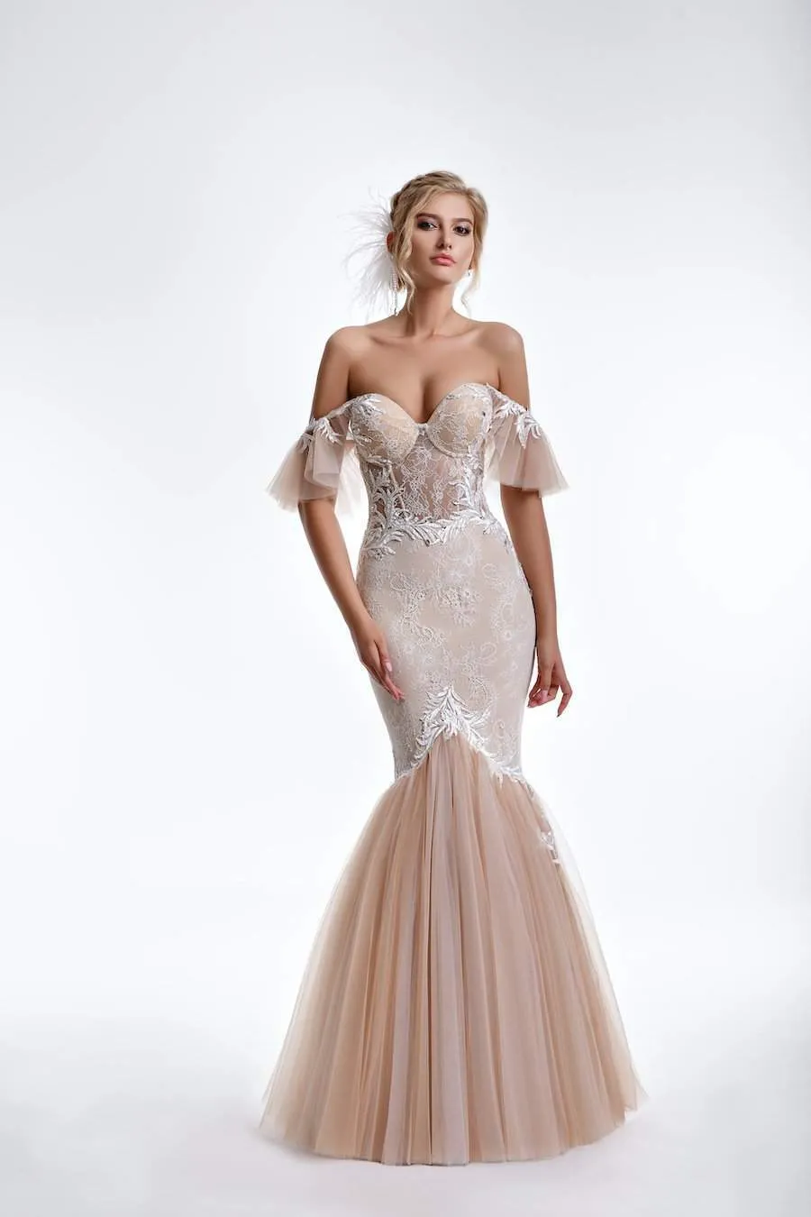 Beige Mermaid Wedding Dress