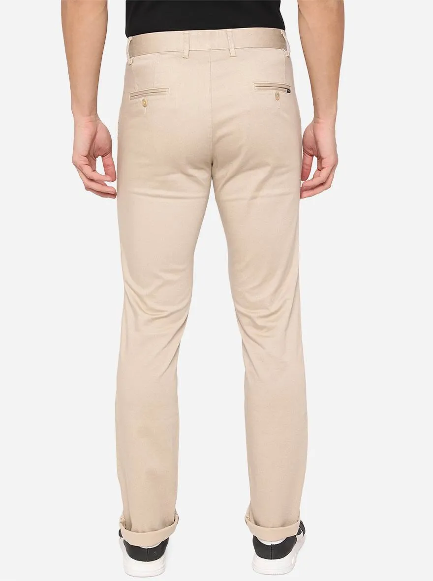 Beige Solid Slim Fit Casual Trouser | Greenfibre