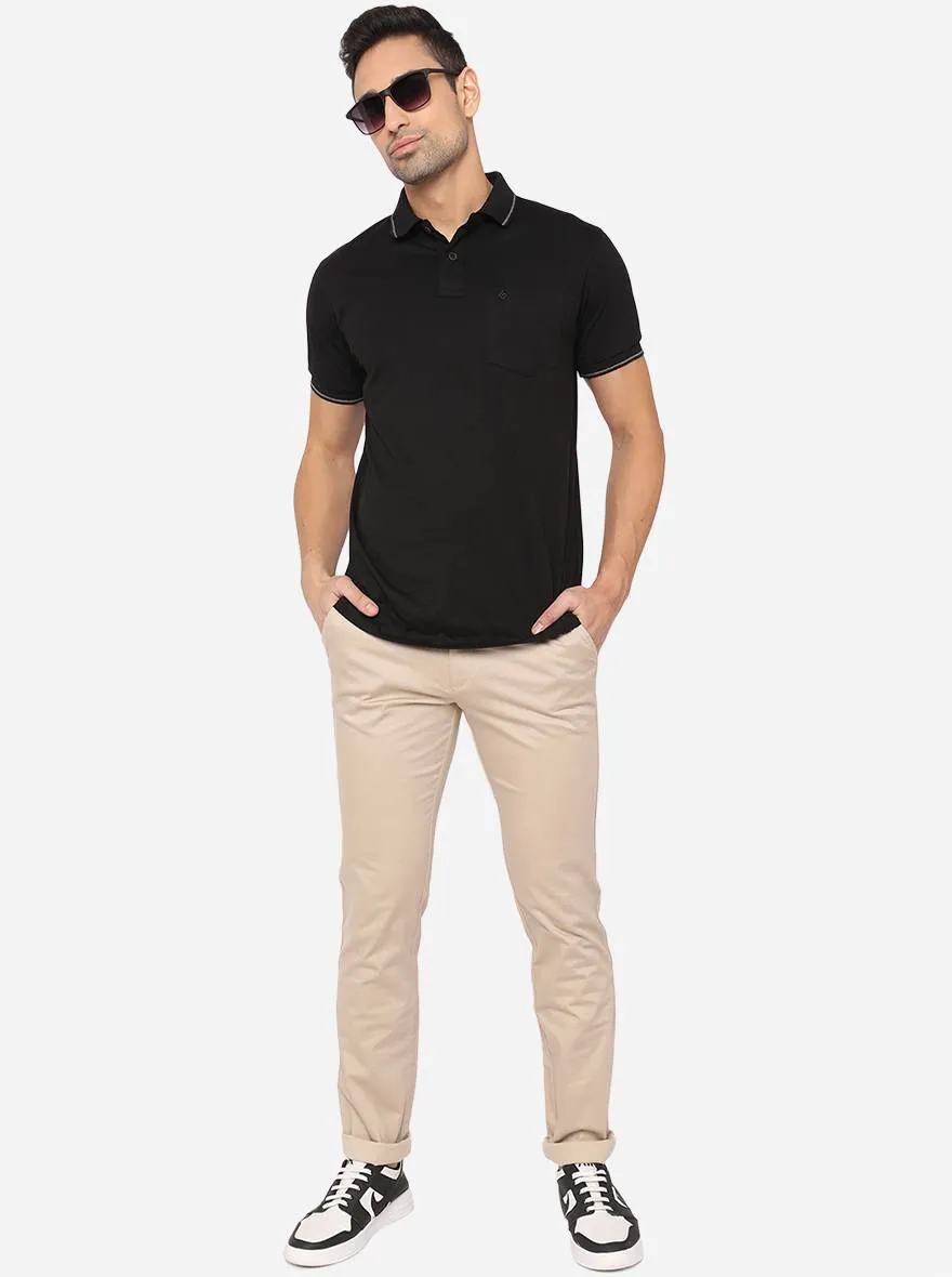 Beige Solid Slim Fit Casual Trouser | Greenfibre
