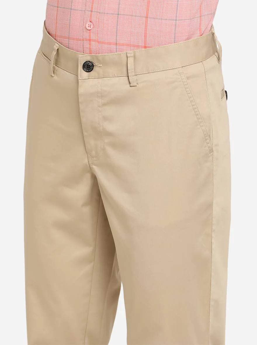 Beige Solid Uno Fit Casual Trouser | JadeBlue