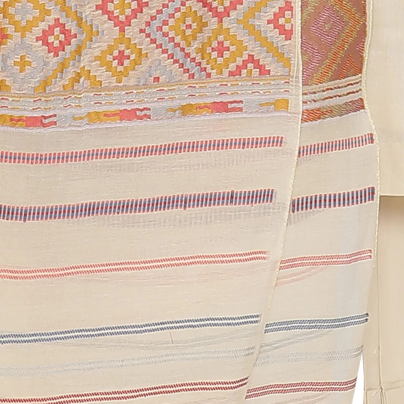 Beige Woven Design Unstitched Suit Co-ords Set