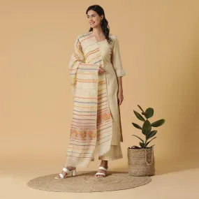 Beige Woven Design Unstitched Suit Co-ords Set