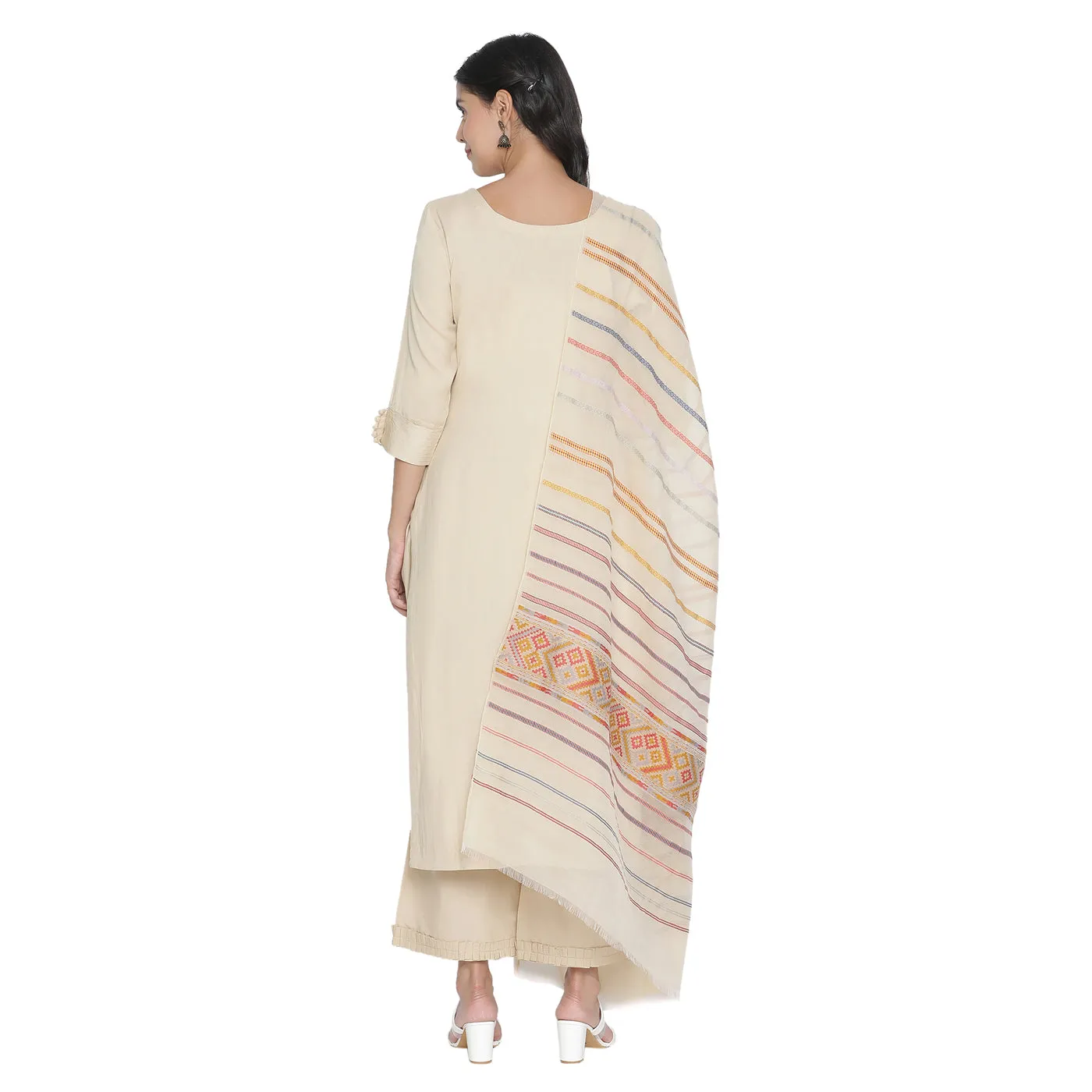Beige Woven Design Unstitched Suit Co-ords Set
