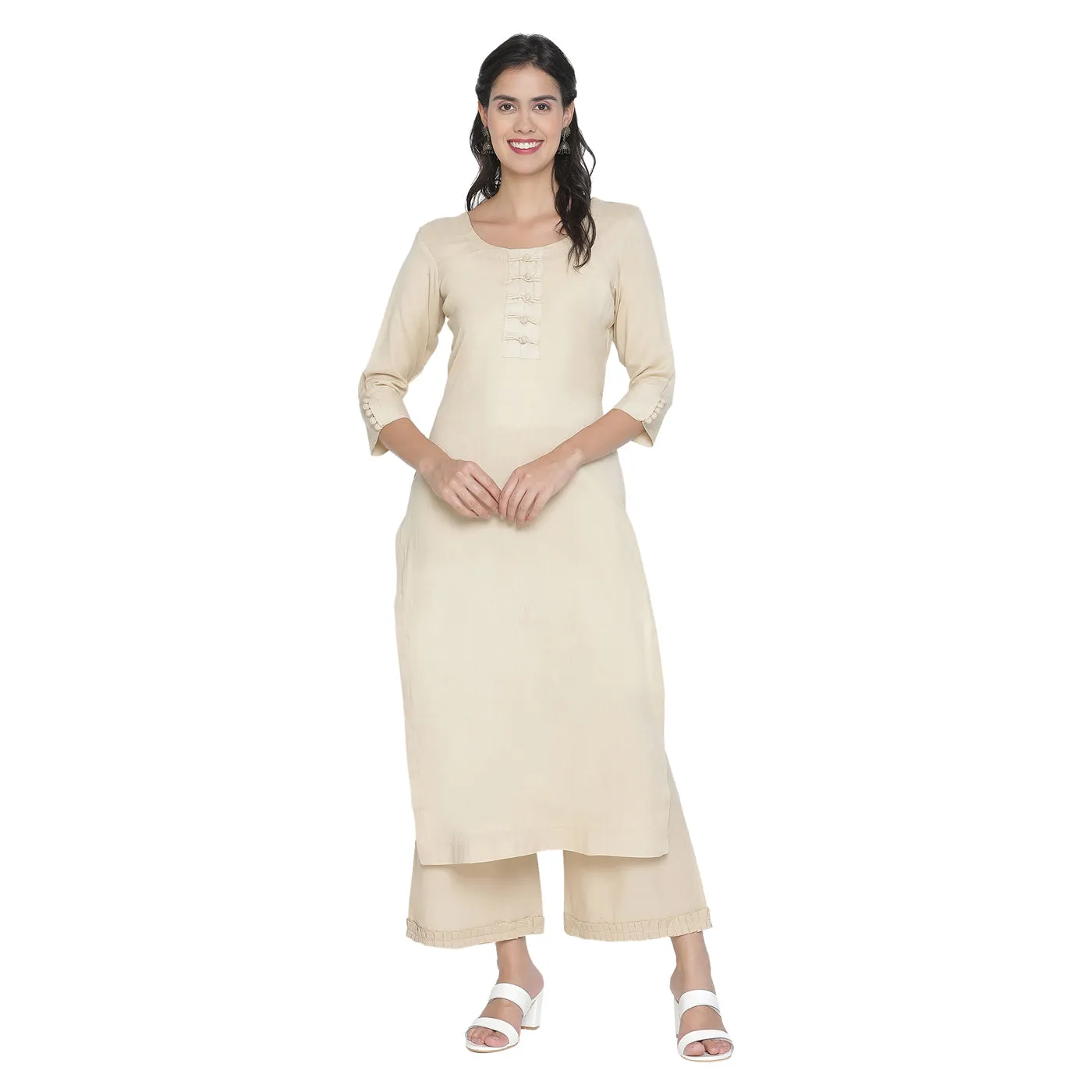 Beige Woven Design Unstitched Suit Co-ords Set