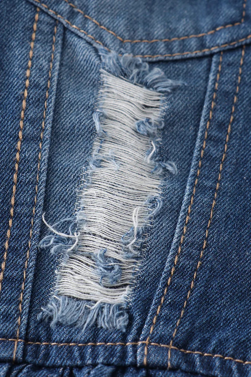 Blue ruffle girl distressed denim jacket