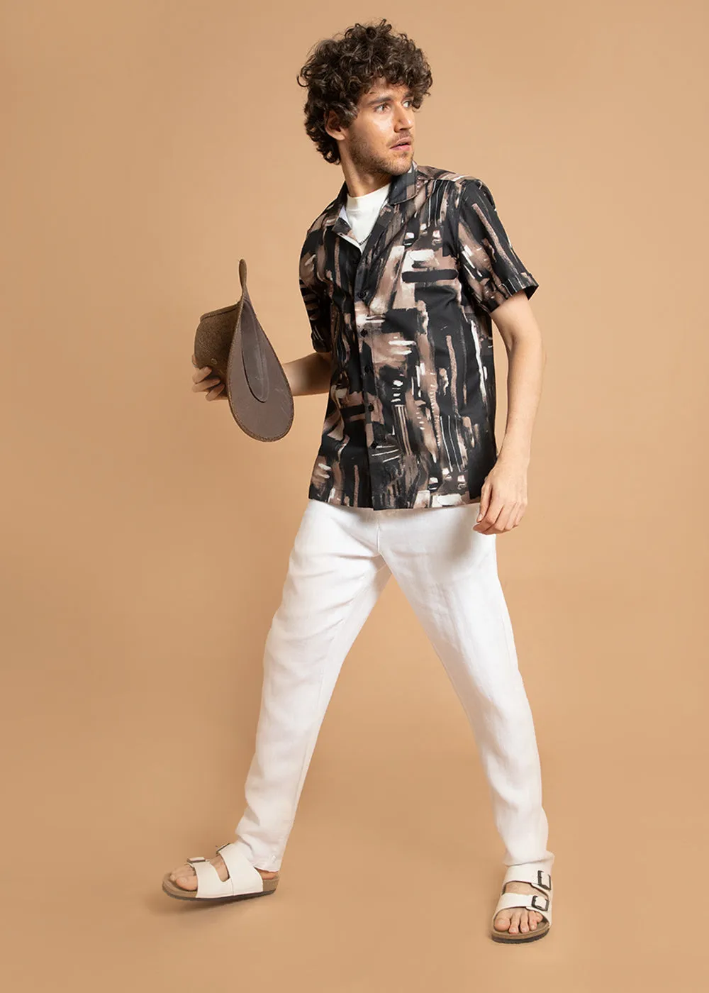 Brown Brush Stroke Half Sleeve Shirt