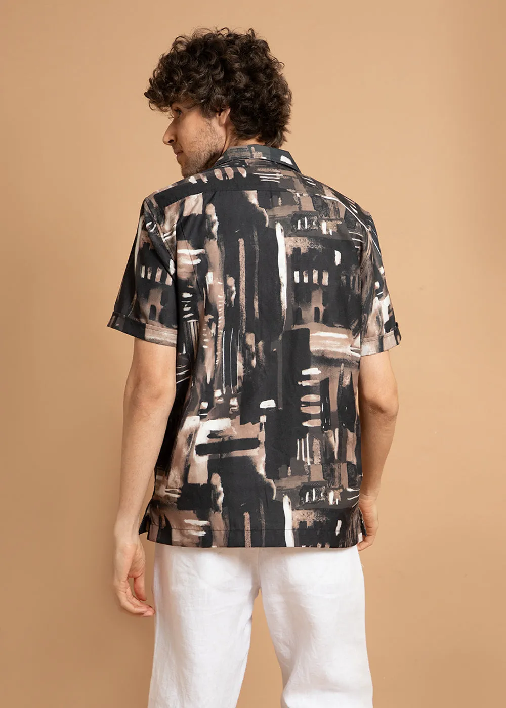 Brown Brush Stroke Half Sleeve Shirt