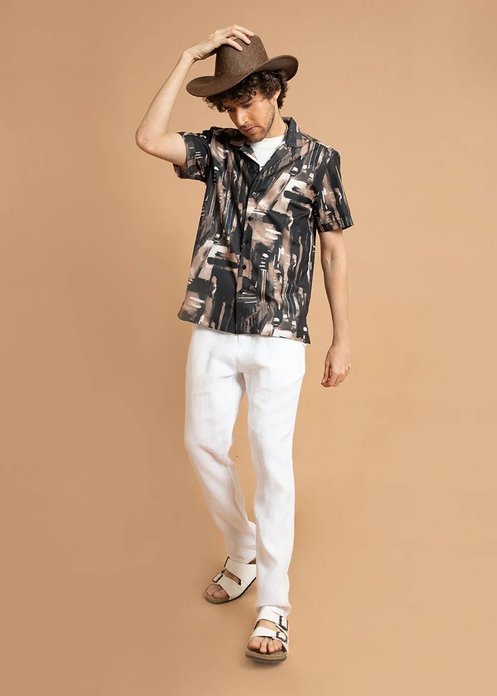 Brown Brush Stroke Half Sleeve Shirt