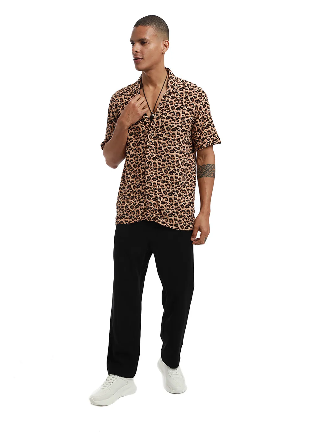 Brown Panthera Print Half sleeve shirt