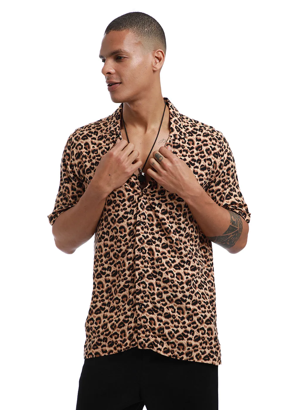 Brown Panthera Print Half sleeve shirt