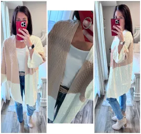 Cable Knit Colorblock Open Oversized Cardigan