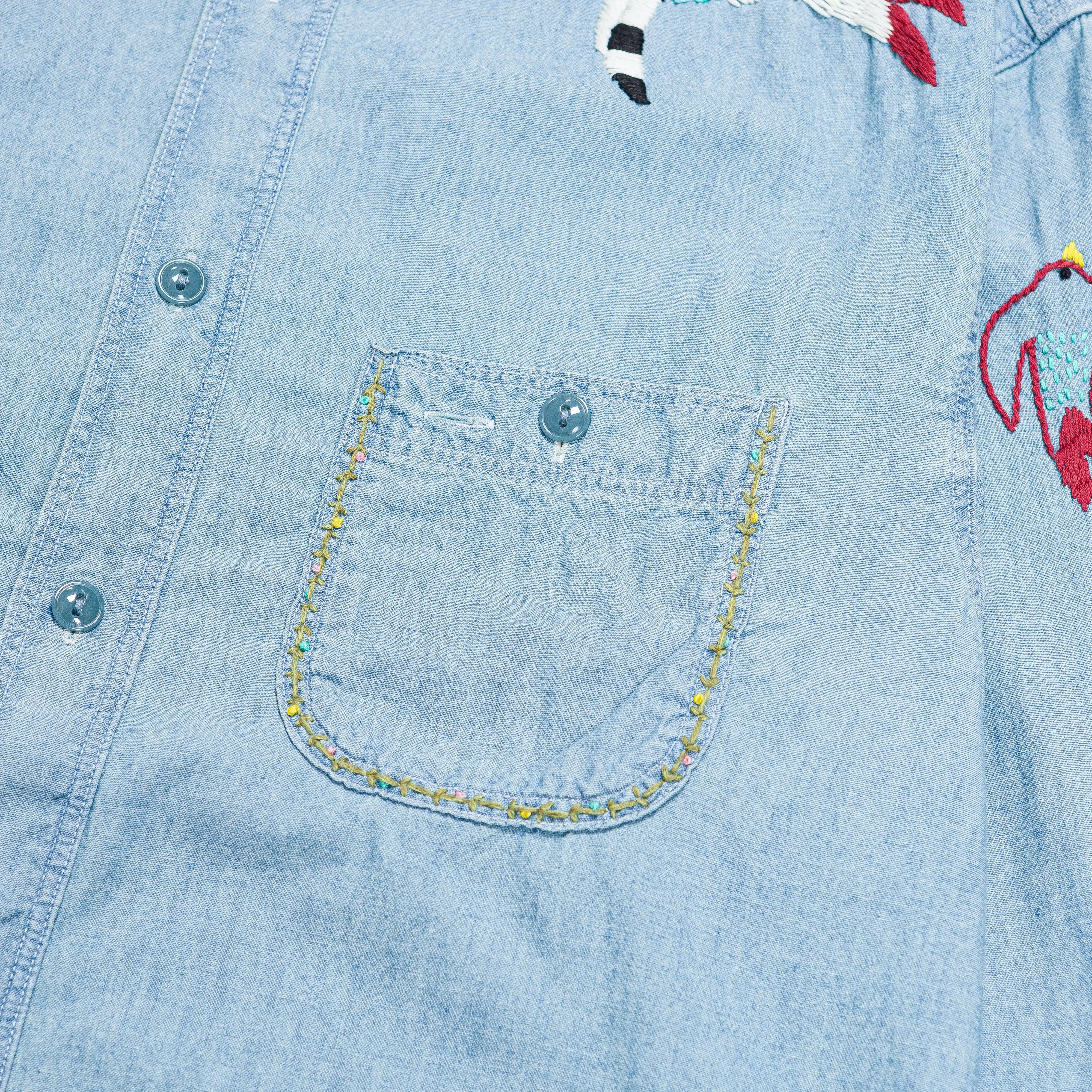 Chambray WORK Shirt (Swallow Embroidery) - Sax