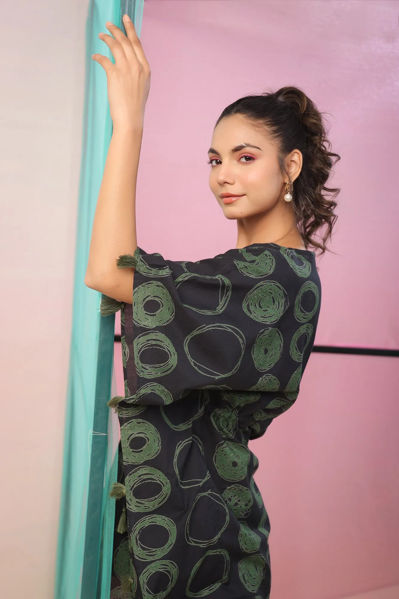 Circles on Black Kaftan Co-ord Set