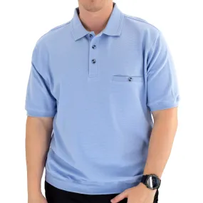 Classics by Palmland Short Sleeve 3 Button Banded Bottom Knit Collar 6070-100-Light Blue