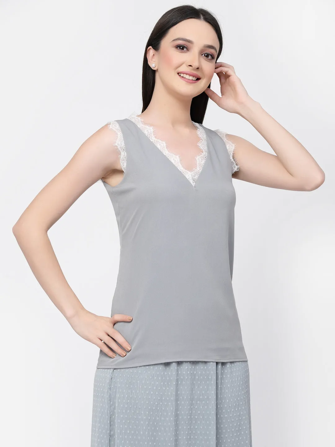 Crepe Top With Lace With Lining
