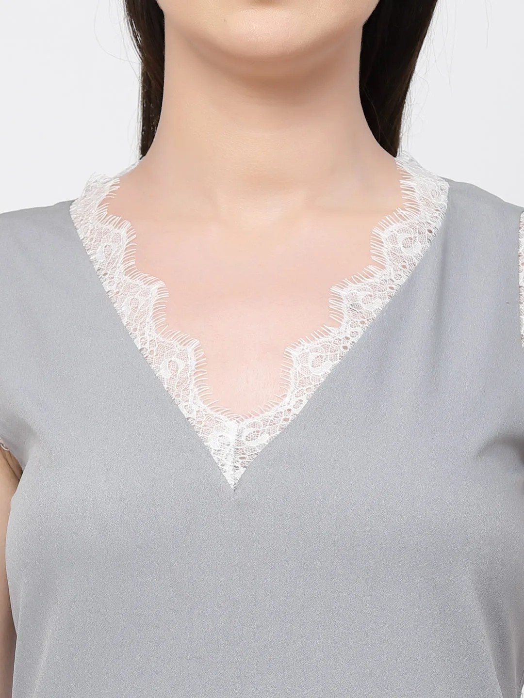 Crepe Top With Lace With Lining