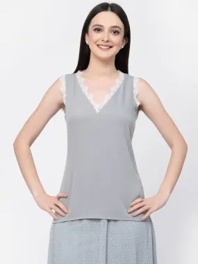 Crepe Top With Lace With Lining