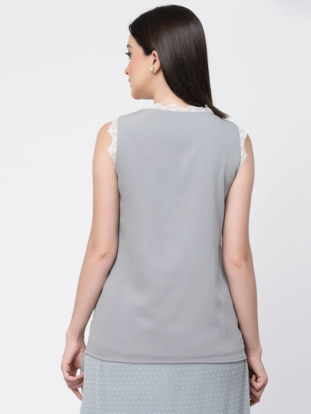 Crepe Top With Lace With Lining