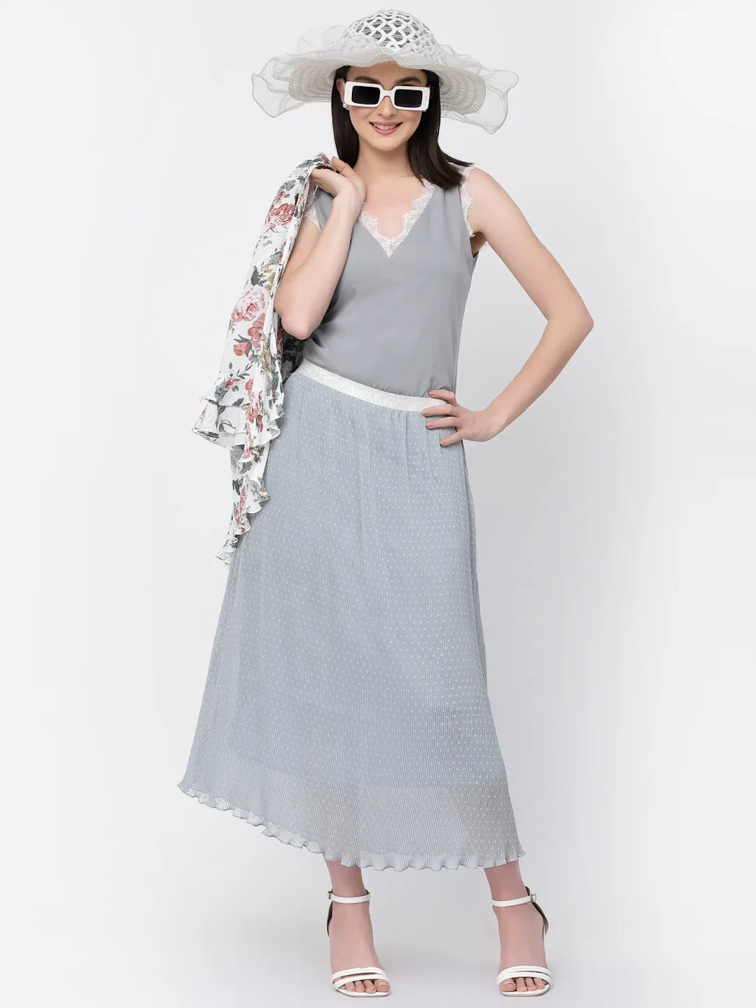 Crepe Top With Lace With Lining