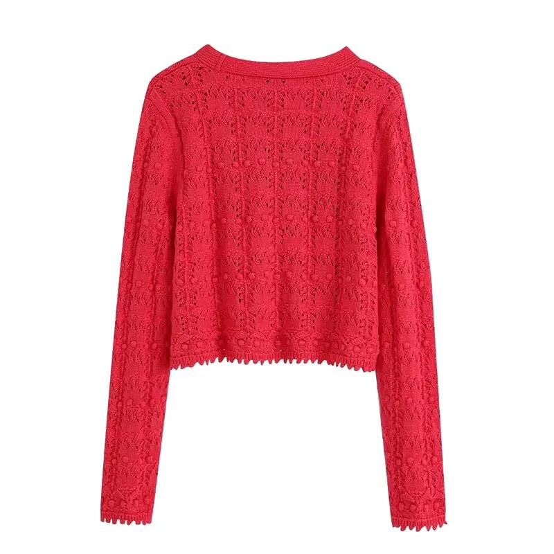 CROPPED POINTELLE CARDIGAN