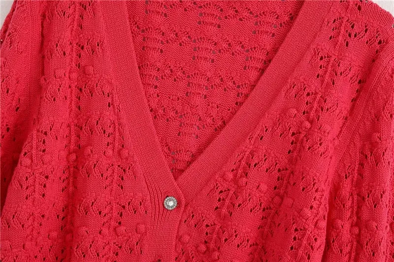 CROPPED POINTELLE CARDIGAN