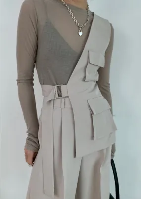 Ecru One Shoulder Buckle Vest
