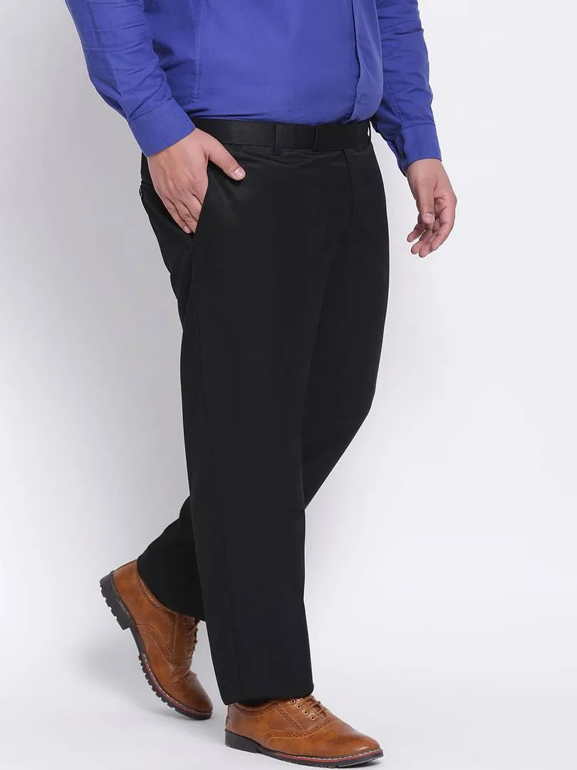 Elegant Black Polyester Viscose Solid Regular Trousers For Men