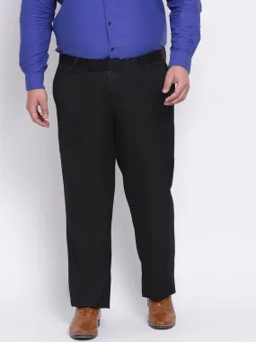 Elegant Black Polyester Viscose Solid Regular Trousers For Men